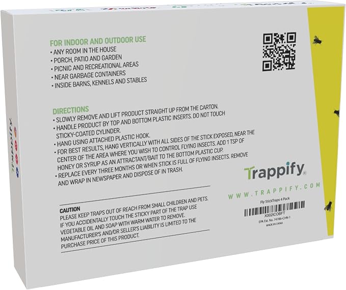 Trappify Hanging Fly Traps Outdoor: Fruit Flies and Flying Insect Trap for Indoor & Outdoor Use I Disposable Sticky Fly Trap Indoor House Pest Control (4 Pack)