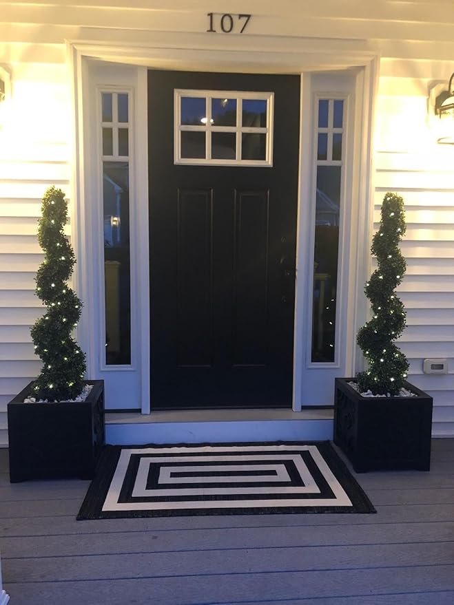 ALL SEASON GREEN 4' Spiral Boxwood Topiary Trees Artificial Outdoor Plants in Plastic Pot Front Porch Plants Set of 2