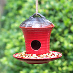 Kimdio Birdhouse Ceramic Hanging Birdhouses Bird Hut Hanging Multi-Function Outdoor Bird Feeders for Wild Birds, Finch, Cardinal, and Bluebird - Red