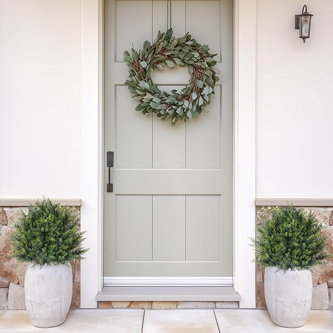 2 Pack Artificial Urn Filler, Artificial Cypress Topiary Shrubs, UV-Resistant Evergreen Plants, Indoor/Outdoor Decoration, Suitable for porches, courtyards, Gardens, and Flower beds