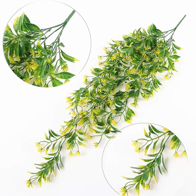PASYOU Artificial Hanging Ivy, Vine Plastic Plants Grass Leaves Foliage Vines, UV Resistant Greenery Fake Flowers for Home Indoor Outdoor Garden Door Wall Wedding Party DIY Decoration - Yellow 4 Pack