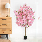 OUSHENG 2 Pack Artificial Cherry Blossom Tree, Fake Plants Indoor Decor, Faux Pink Sakura Flowers for Living Room Home House Entryway Bedroom Office Inside Decorations, 4FT