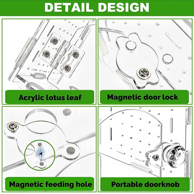 Tlence Jumping Spider Enclosure with Handle, Acrylic Reptile Habitat with One-Click Magnetic Closure, Front Opening Small Terrarium with Ventilation Holes for Tarantulas, Frogs, Gecko, Mantis