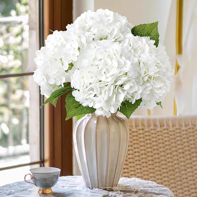 Leftover 3Pcs White Hydrangea Artificial Flowers,21" Full Large Faux Hydrangea Flowers with 3 PCS Butterflies,Latex Real Touch Flowers for Home Decor Floral Arrangements Wedding Bouquets Centerpieces