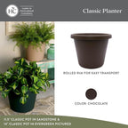 The HC Companies Classic Round Plastic Plant Pot w/Rolled Rim - Lightweight & UV Resistant Flower Pot for Herbs & More - Outdoor & Indoor Plant Pots w/Drainage (7 inch Chocolate, Pack of 1)