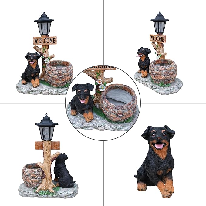 Animal Outdoor Statue Planter Solar Light Welcome Garden Sculpture Resin Flower Pot Decorative Porch Patio Yard Lawn Entryway Figurine with LED Lamp Rustic Plant Holder Ornament Courtyard (D)
