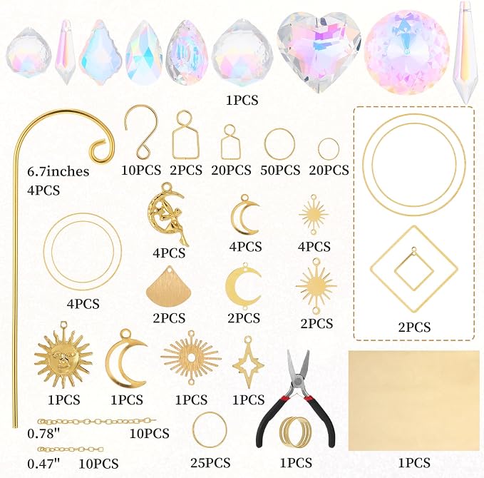 260 Pcs DIY Suncatcher Kits for Adults, Crystal Suncatcher Plant Decorations for Pots, Gold Garden Suncatchers for Windows Hanging Indoor Small Potted Plant Trellis, Sun Catcher Making Suppliers
