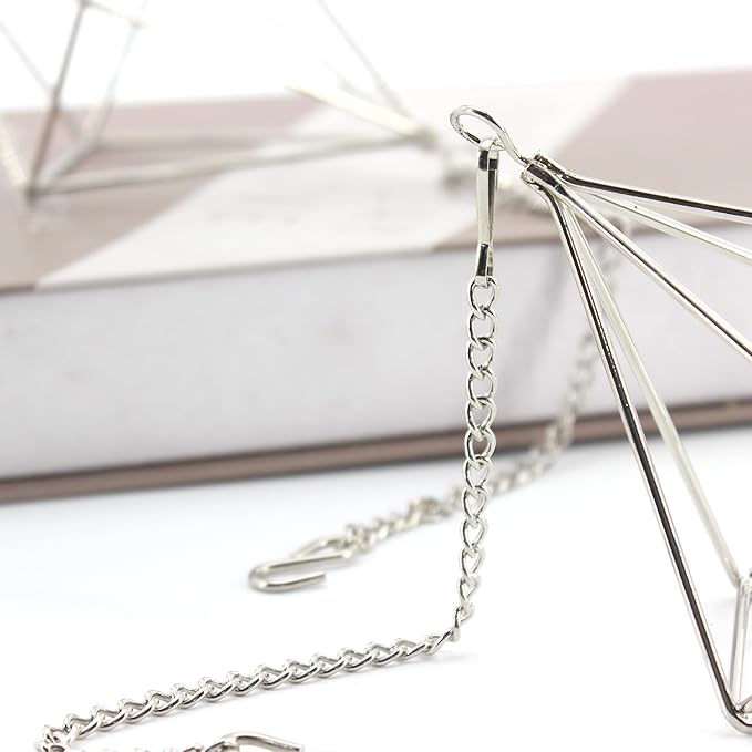 Geometric Silver Iron Air Plant Hangers and Stands Set - 2 Hanging with Chains + 4 Tabletop Holders for Tillandsia, Succulents, Modern Home Decor, Wall or Desk Display