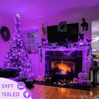 JMEXSUSS 150 LED Purple Christmas Lights Indoor, 8 Modes Connectable String Lights Outdoor Waterproof, 59FT Purple Twinkle Fairy Light for Tree Party Bedroom Home Christmas Decorations