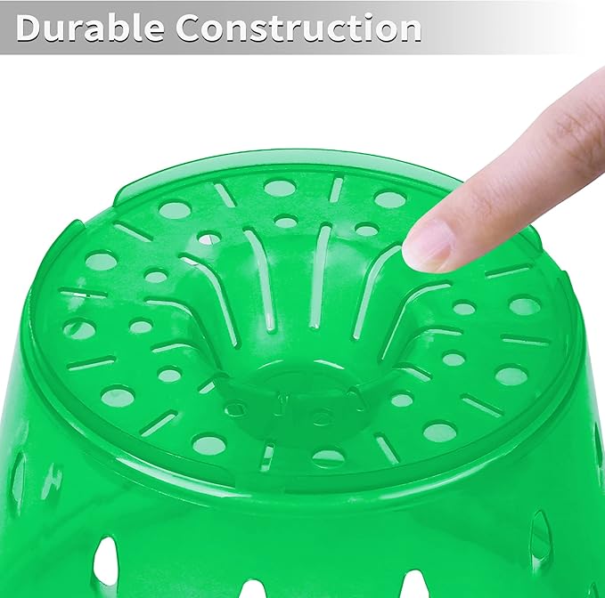 Orchid Pot, 6.7 Inch 8 Pack Orchid Pots with Holes and Saucers,Plastic Orchid Planter - Green Emerald