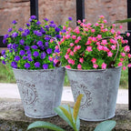 6 Bundles Outdoor Artificial Flowers UV Resistant Fake Boxwood Plants, Faux Greenery for Indoor Outside Hanging Plants Garden Porch Window Box Home Wedding Farmhouse Décor (Pink)