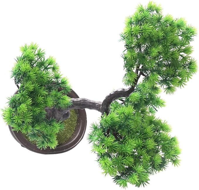 KOET Artificial Bonsai Pine Tree, 11Inch Faux Potted Plant Desk Display Fake Tree Pot Ornaments, Japanese Cedar Bonsai Plant for Home, Office Decoration