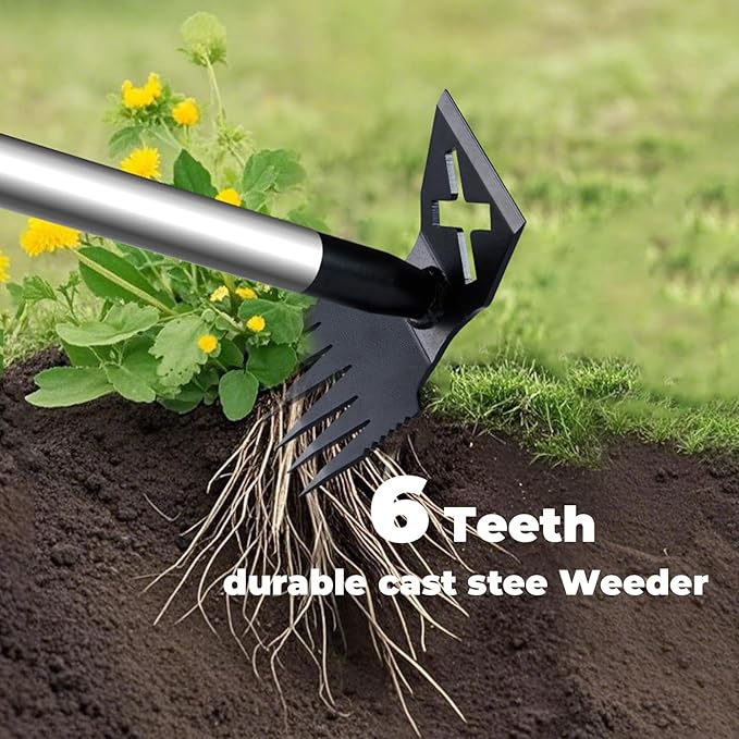 Weed Puller Tool with Long Handle, 60'' Weed Remover Weeding Tool, Heavy Duty 2 in 1 Manual Weed Rake and Garden Hoe, Gardening Weeder Tools for Yard, Lawn, Patio, Garden
