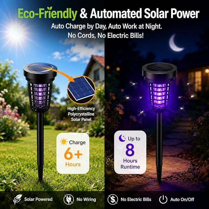 2026 Solar Bug Zapper Outdoor(4 Pack)–Solar Mosquito Zapper Outdoor Mosquito Repellent Outdoor,Mosquito Trap Used to Keep Gnat Small Flying Insect Away,Solar Bug Zapper Outside for Yard Garden