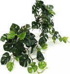 Artificial Monstera Plants, Fake Tropical Palm Small Potted Faux Hanging Greenery Mini Plants for Indoor Outdoor Home Office Garden Houseplants Pot Decor Wedding Party DIY Decoration - Green 2 Pack