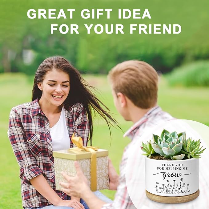 Thank You Teacher Appreciation Gift, Succulent Planter, Flower Cactus Plant Pot, Appreciation Gifts for Teachers Mom Women, Teacher Gifts Thank You for Helping Me Grow (No Plants)