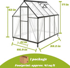 6x8 FT Greenhouse for Outdoors, Polycarbonate Greenhouse with Quick Setup Structure and Roof Vent, Aluminum Large Walk-in Green House for Outside Garden Backyard, Charcoal Black