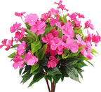 CITYES 4 Pcs Artificial Flowers Outdoor Impatiens UV Resistant Silk Impatiens Flowers Rose Red Faux Flowers Impatiens Bushes Artificial Impatiens for Pot Patio Lawn Garden Hanging Basket Porch Decor