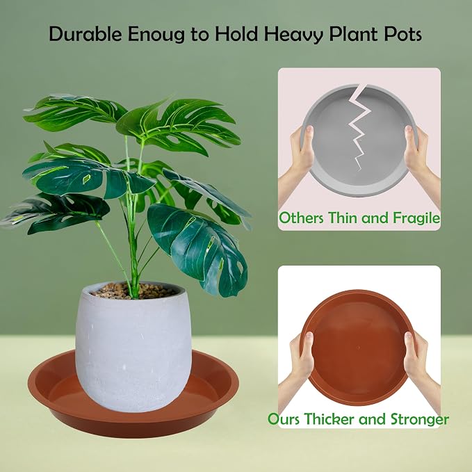 6 Pack 10 Inch Round Plant Saucers for Less 8.4 Inch Pot Indoors Outdoors Plant Trays for Pots Planter Saucer Plastic Plant Drip Tray Planter Water Tray for Potted Plants (Terracotta, 10"(6pcs))