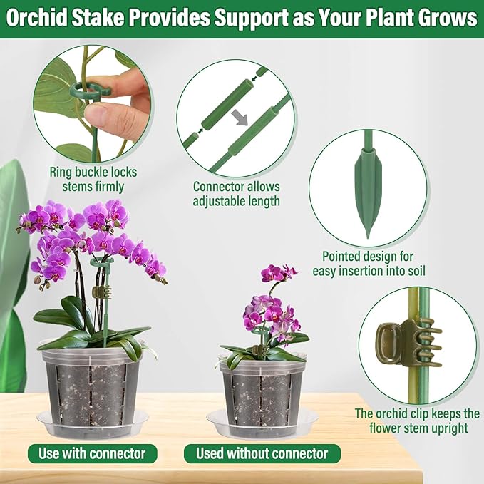 12 Pack Plastic Orchid Pots with Holes, 4, 5, 6 Inch Clear Orchid Pots for Repotting with Saucers Drainage and Plant Stakes, Large Small Breathable Orchids Planter Plant Pot
