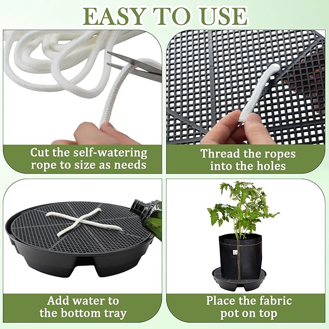 5-Pack 12" Self Watering Pots for Indoor Plants, Plastic Plant Saucer, Bottom Plant Water Catcher Tray, Indoor/Outdoor Greenhouse Garden Auto-Irrigation System for 5 Gallon Fabric Grow Bag