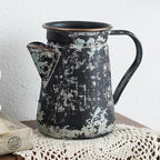 Vintage Pitcher Vase Rustic Farmhouse Vase for Flowers Vintage Metal Milk Jug Small Decorative Pitcher Shabby Chic Decor for Home, Kitchen, Bathroom, Black