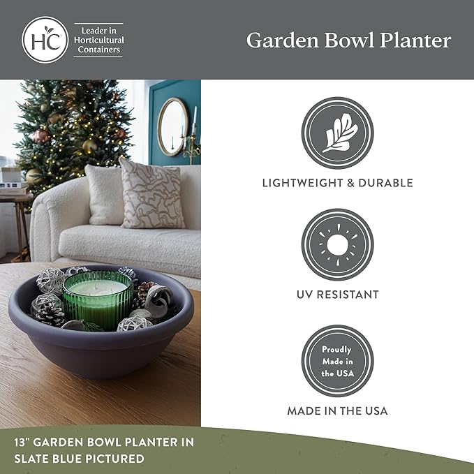 The HC Companies Shallow Planter with Drainage - Contemporary Garden Bowl Planter for Flowers, Herbs & More - Round Succulent Planter Pot for Indoors and Outdoors (20" Slate Blue, Pack of 1)