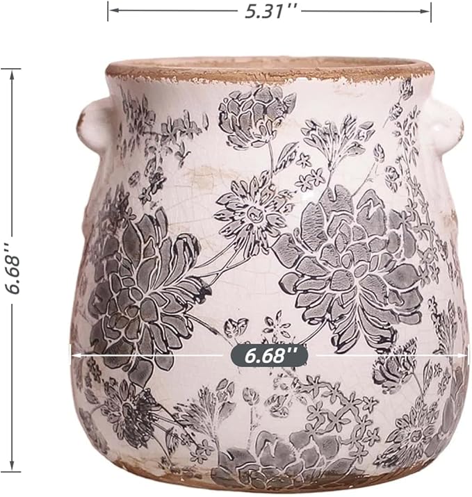 Xiaan Jiaju 6.68in. Tuscan Planter & Room and Home Decor, Decorative Vase, Indoor/Outdoor Ceramic Plant Pot w/Drainage, French Country Decor Boho Decor, Gifts for Women Birthday Unique, Vintage Grey