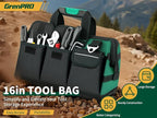 GRENPRO Tool Bag, 16 Inch Molded Bottom Toolbag, 18-Pocket Heavy Duty Portable Waterproof Toolbox, Soft Handle Tool Organizer for Mechanics, DIY, Valentines Day Gifts for Him Dad Men