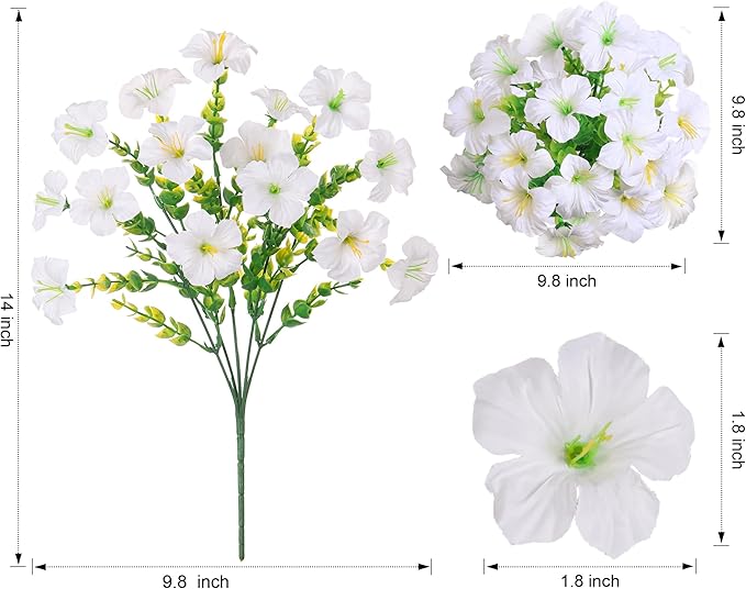 Artificial Flowers for Outdoors Fake Plants Outside Decoration, 20 Bundles White Silk Petunia with Eucalyptus UV Resistant Realistic Faux Flowers for Outdoor Planters Garden Balcony Yard Porch Patio