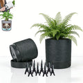 GreenShip Planter Set of 2 (GK-Black, 9.8in+7.8in) – Cylinder Planters with Drainage Hole and Planter Saucer, Jun Porcelain Clay & Recycled Resin, Decorate Home,Office & Outdoor