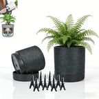 GreenShip Planter Set of 2 (GK-Black, 9.8in+7.8in) – Cylinder Planters with Drainage Hole and Planter Saucer, Jun Porcelain Clay & Recycled Resin, Decorate Home,Office & Outdoor