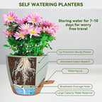 8/9/10 Inch Large Self Watering Pots, Plastic Flower Pots with Multi Mesh Drainage Holes and Water Level Indicator & Deep Reservoir for Indoor Outdoor Garden Plants and Flowers (Green)