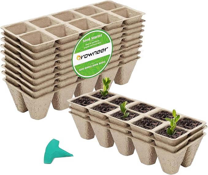GROWNEER 120 Cells Peat Pots Seed Starter Trays 12 Packs Biodegradable Seedling Pots Germination Trays Organic Plant Starter Kit with 15 Pcs Plant Labels