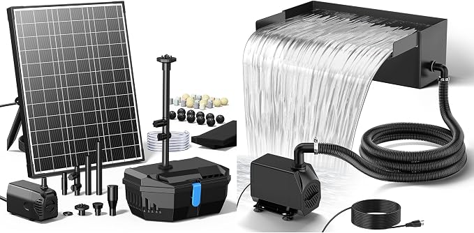 NFESOLAR Pond Kit, Includes Pond Waterfall Spillway and Solar Pond Filter Fountain, for Garden Outdoor Pond