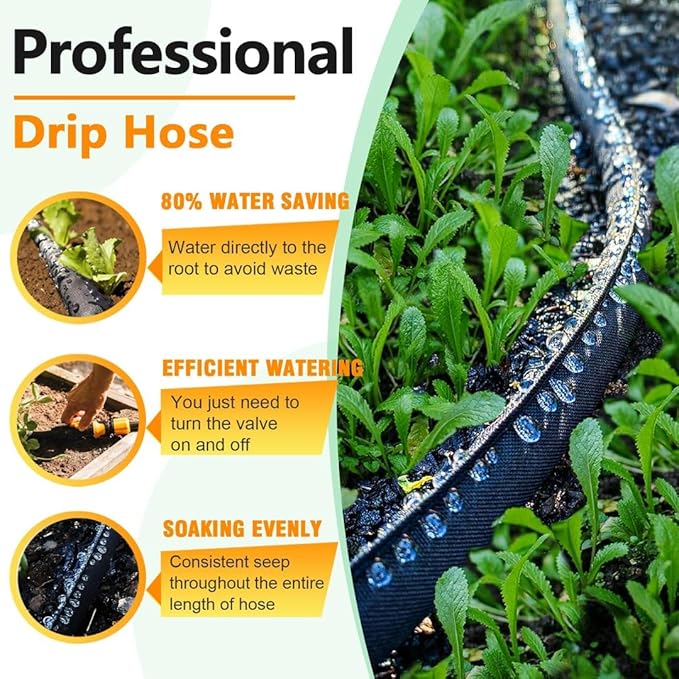 Heavy Duty Flat Garden Soaker Hose 75FT, Flexible Water Hose Irrigation Tubing, Leakproof Drip Hose Watering for Garden, Lawn, Flower Bed, Vegetable