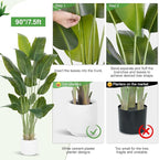 Artificial Bird of Paradise Plant 7.5Ft Tall Fake Tropical Palm Tree Large Fake Plants with 18 Silk Banana Leaves Faux Plant Indoor Decor Trees White Pot for Home Bedroom Living Room Office 2pcs