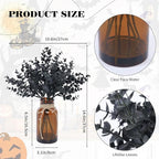 Coferset Black Eucalyptus Stems in Glass Vase with Faux Water for Halloween Decorations, 14" Eucalyptus Fake Plants for Home Bathroom Office Kitchen Farmhouse Shelf Centerpiece Coffee Table Decor