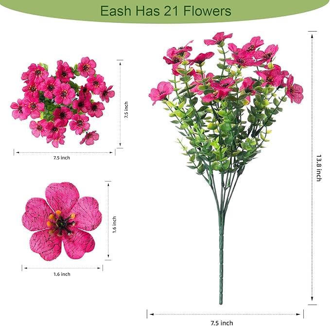 12 Pcs Artificial Flowers for Outdoors, Fake Outdoor Plastic Flowers for Outdoors UV Resistant, Fake Plants Artificial Plants Outdoor Plastic Plants, Silk Faux Spring Flowers for Outside