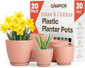 Planter Pots with Drainage Holes - Lightweight, Durable, and Space-Saving Pots for Indoor and Outdoor - Versatile Functionality, Simple Modern Design, Set of 20 Plastic Planter Pots - Pink