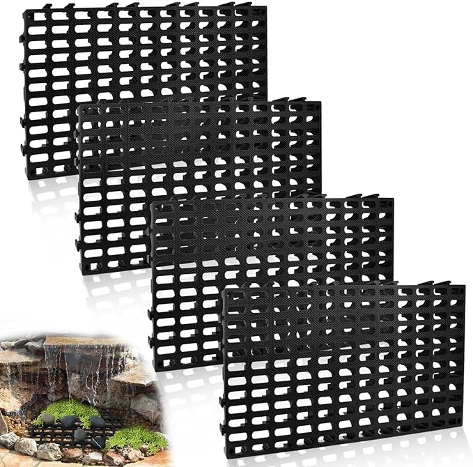 4 Pack Heavy Duty Fountain Basin Grate, 32"x 16" Pondless Waterfall Kit, Water Grid for Raised Beds, Rectangular Hide Reservoir Grates for Indoor & Outdoor Ponds, Waterfall Fountains, Water Gardens