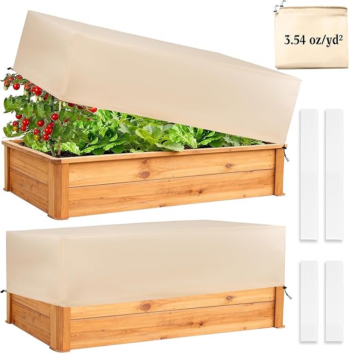 Plant Covers Freeze Protection 2 Pack with Elastic Drawstring & Magic Tape, 3.54 oz/yd² Winter Frost Blanket Planter Box Cover for Raised Garden Bed Outdoor Flower Pot, 59 x 19.6 x 21.6 INCH