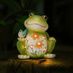 Solar Garden Frog Decor Outdoor Statue - Frog with LED Waterproof Sculptures Lights, Cute Pond/Yard Statues Outside Decoration, Home, Lawn, Patio, Resin Animal Ornament, Women/Gardening Gift