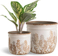 SURE YUESI for Mom from Daughter or Son, Set of 2 Ceramic Planters 4.7” & 5.7”, Vintage Brown Rustic Flower Pots Without Drainage Hole, Decorative Indoor Plant Pots for Home Decor, Living Room