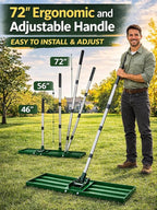 30x10 inch Lawn Leveling Rake, Yumatum 72" Effort Saving Lawn Leveler Tool, Stainless Steel Handle Lawn Leveler for Golf Course Yard Pasture Garden, Professional Lawn Care Landscape Rake(Green)