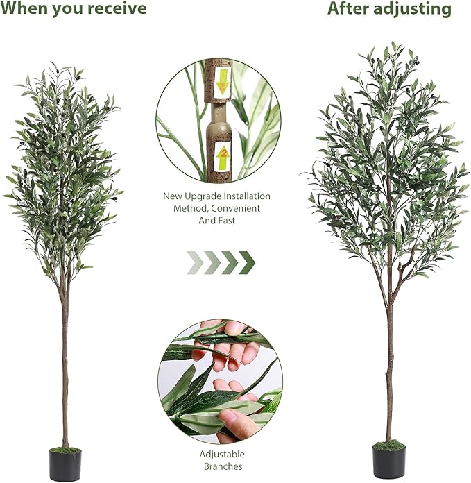 Alupssuc 6ft Olive Tree Artificial Indoor, Fake Tree Potted with Lifelike Fruits and Realistic Leaves, Faux Plants for Modern Home Office Living Room Decor