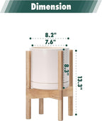 D'vine Dev Ceramic Planter with Natural Stand - 8 Inch Modern Round Flower Pot with Wood Planter Holder, Oatmeal, 55-B-N-8