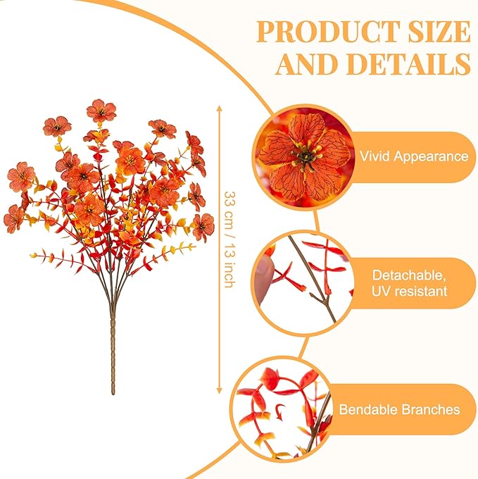 INXUGAO Artificial Fake Mums Fall Flowers for Outdoor Outside Decoration 12 Bundles Faux Silk Flowers Plants Realistic Daisy UV Resistant Fall Décor Autumn Front Door Porch Patio Yard Decoration