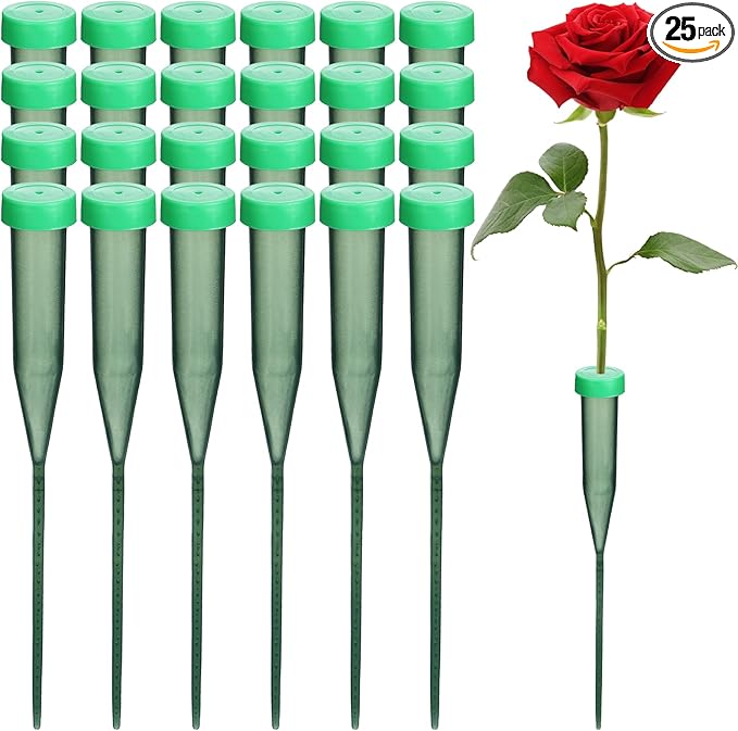 25 Pcs Floral Water Tubes for Flowers, 5.7 Inch Plastic Flower Supplies for Fresh Floral, Single Flower Water Tube Green Flowers Stem Tubes with Caps for Plant, Bouquet Accessories