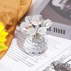 YWHL Handmade Crystal Clear Rose Flower Figurine with Round Vase, Romantic Rose Gifts for Women on Anniversary Birthday Christmas, Glass Rose for Mom Wife Grandma, Wedding Home Decorations
